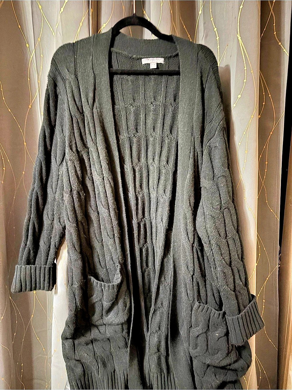 Jessica London Cable Duster Sweater Cable Knit Cardigan Black 2X